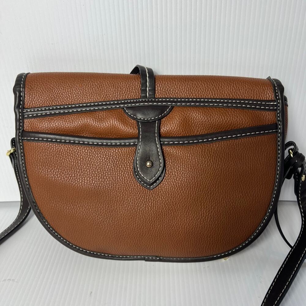 London Fog Women's Newbury Large Saddle Cross Body Handbag Brown Faux Leather - Picture 6 of 13